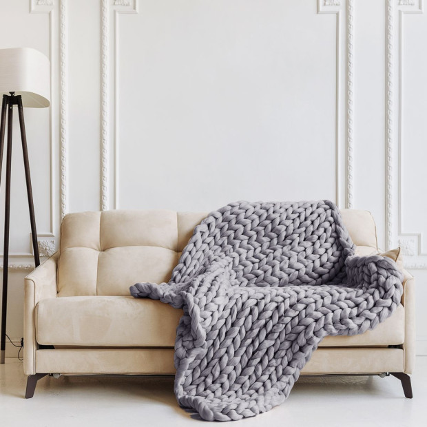 Chunky Hand Knit Weighted Blanket Plush 6.3KG 203cm x 153cm Grey
