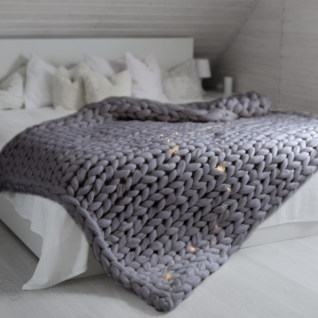 Chunky Hand Knit Weighted Blanket Plush 6.3KG 203cm x 153cm Grey