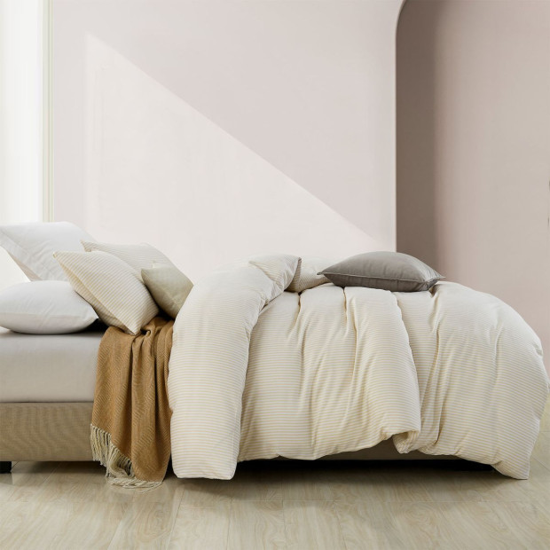 Striped Flax Linen Blend Quilt Cover Set - Queen - Beige Image 3
