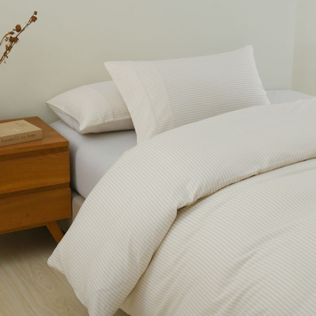 Striped Flax Linen Blend Quilt Cover Set - Queen - Beige Image 4