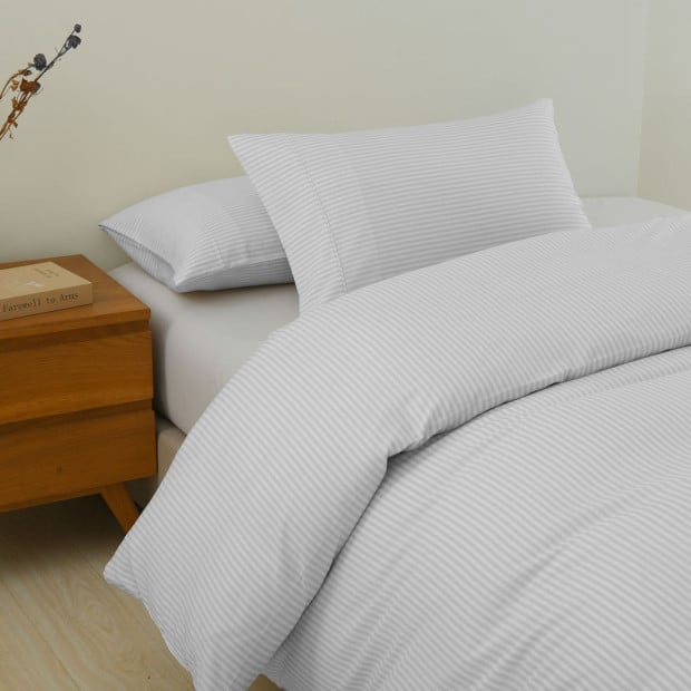 Striped Flax Linen Blend Quilt Cover Set - Queen - Grey Image 6