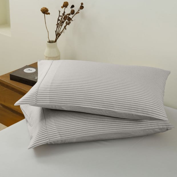 Striped Flax Linen Blend Quilt Cover Set - Queen - Grey Image 8