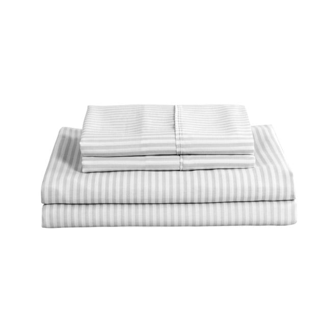 Striped Flax Linen Blend Quilt Cover Set - Queen - Grey