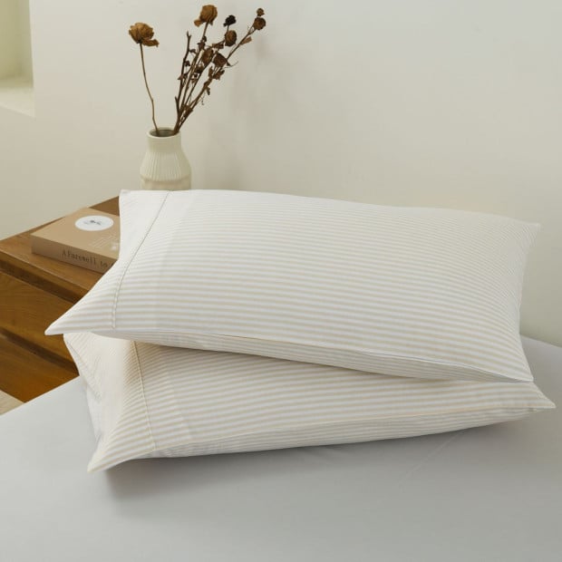 Striped Flax Linen Blend Quilt Cover Set Bedding - King - Beige Image 7