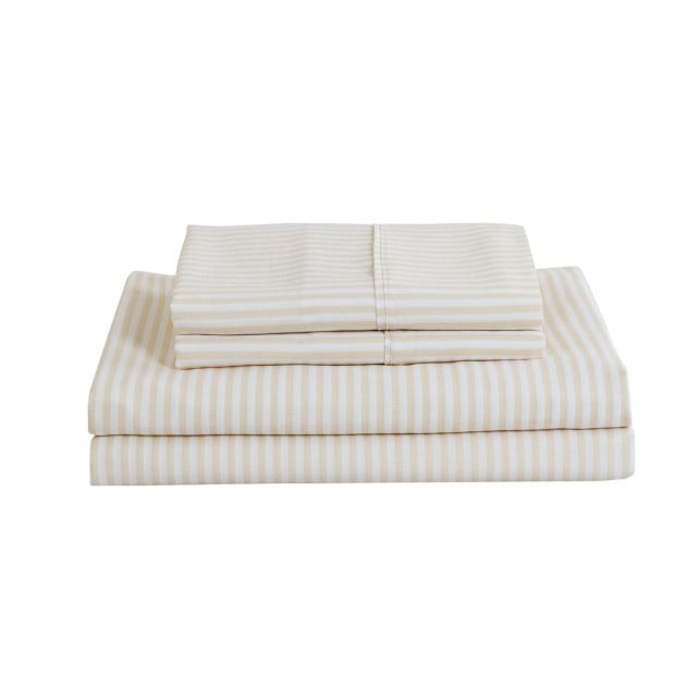 Striped Flax Linen Blend Quilt Cover Set Bedding - King - Beige Image 8