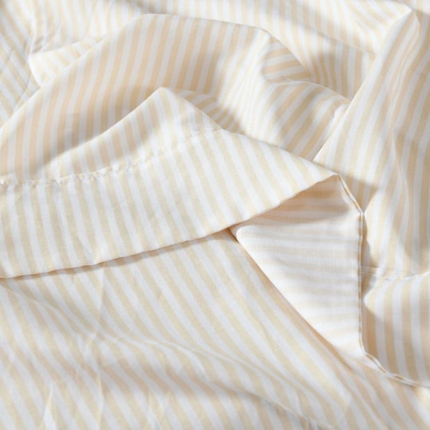 Striped Flax Linen Blend Quilt Cover Set Bedding - King - Beige Image 9