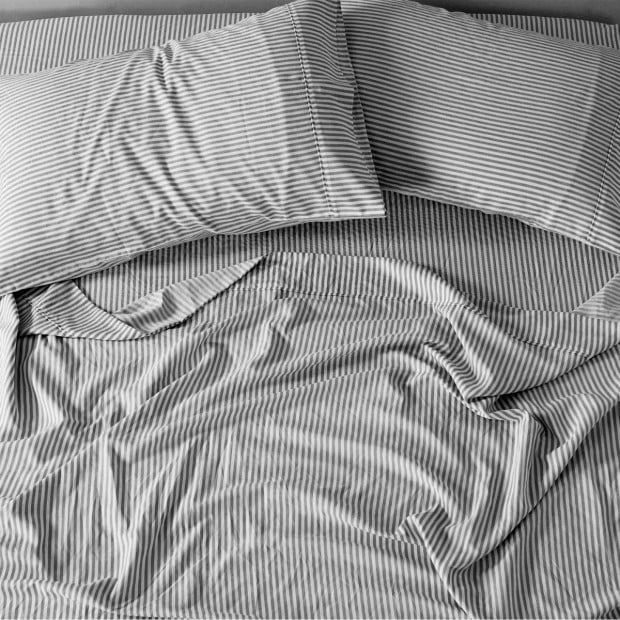 Striped Flax Linen Blend Quilt Cover Set Bedding - King - Charcoal Image 4