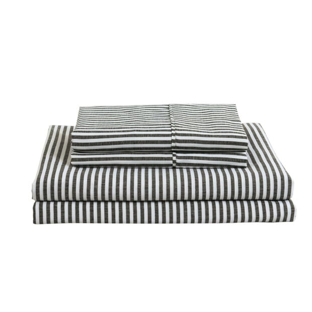 Striped Flax Linen Blend Quilt Cover Set Bedding - King - Charcoal Image 8