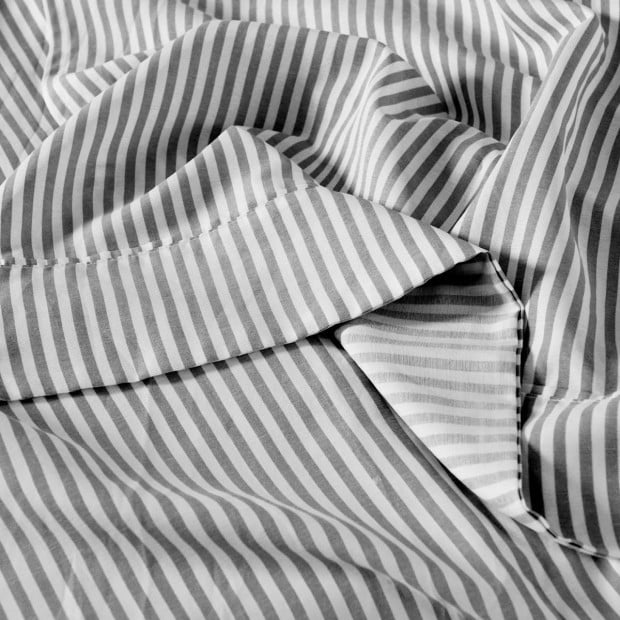 Striped Flax Linen Blend Quilt Cover Set Bedding - King - Charcoal Image 9