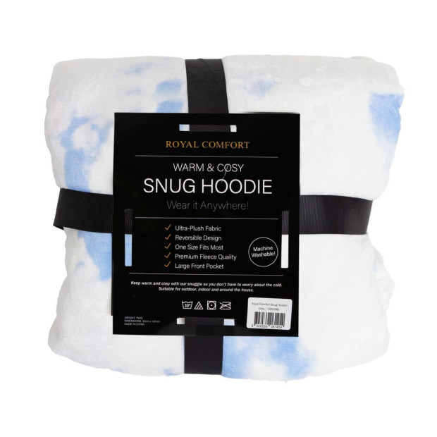 Snug Hoodie Nightwear Soft Reversible Fleece 750GSM - White Blue Image 6