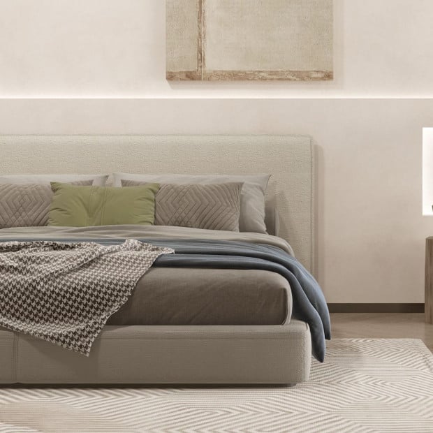 Gia Boucle Bedhead Headboard Upholstered Luxury Cushioned White Queen Image 3