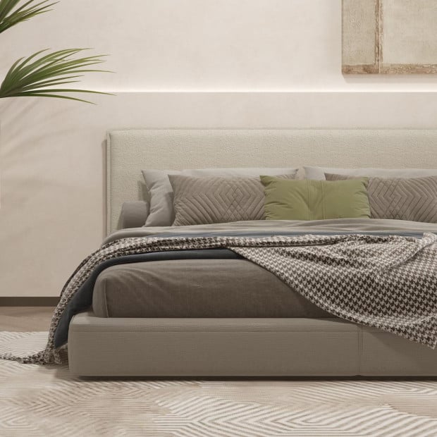 Gia Boucle Bedhead Headboard Upholstered Luxury Cushioned White Queen Image 4