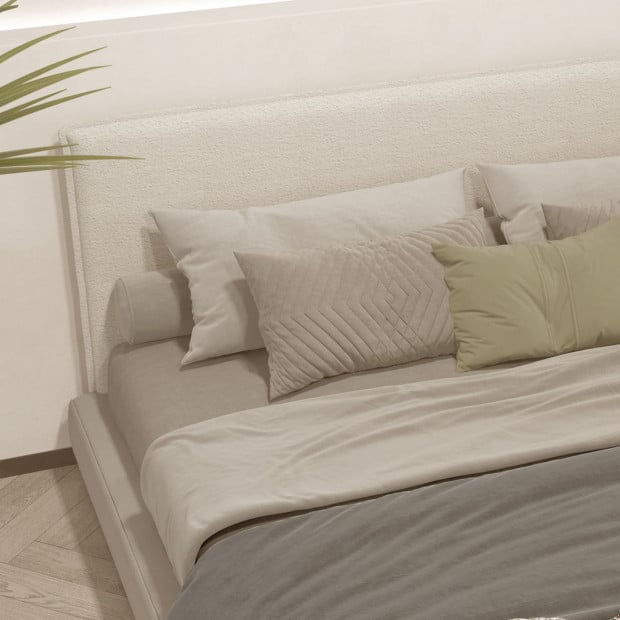 Gia Boucle Bedhead Headboard Upholstered Luxury Cushioned White Queen Image 6