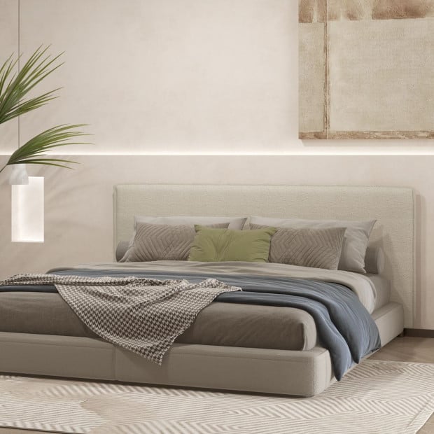 Gia Boucle Bedhead Headboard Upholstered Luxury Cushioned White - King Image 12