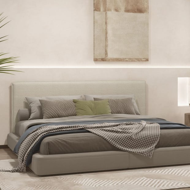 Gia Boucle Bedhead Headboard Upholstered Luxury Cushioned White - King Image 5