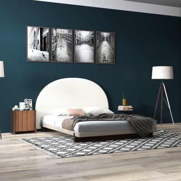 Ariana Curved Boucle Bedhead Headboard Cushioned White King Image 10