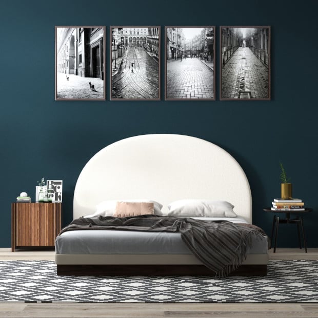 Ariana Curved Boucle Bedhead Headboard Cushioned White King Image 2