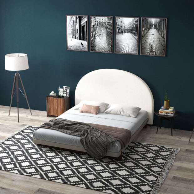 Ariana Curved Boucle Bedhead Headboard Cushioned White King Image 6
