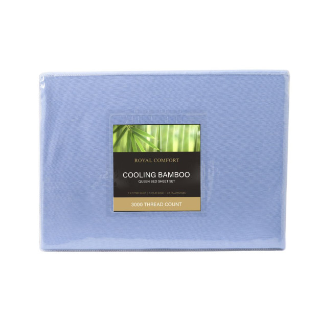 3000TC Bamboo Cooling Sheet Set Soft Bedding - Queen - Light Blue Image 11