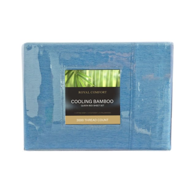3000TC Bamboo Cooling Sheet Set Ultra Soft Bedding Queen - Denim Image 11
