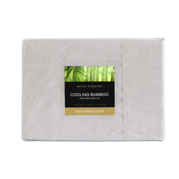 3000TC Bamboo Cooling Sheet Set Ultra Soft Bedding - Queen - Mid Grey Image 11