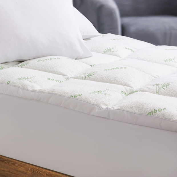 1000GSM Luxury Bamboo Covered Mattress Topper Ball Fibre- Single White Image 3