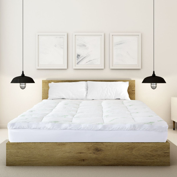1000GSM Luxury Bamboo Covered Mattress Topper Ball Fibre- Single White Image 4