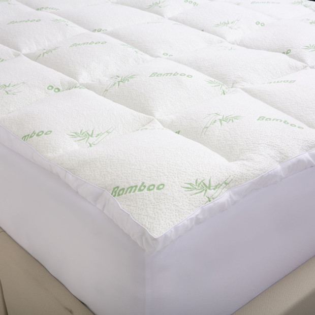 1000GSM Luxury Bamboo Covered Mattress Topper Ball Fibre Queen - White Image 11