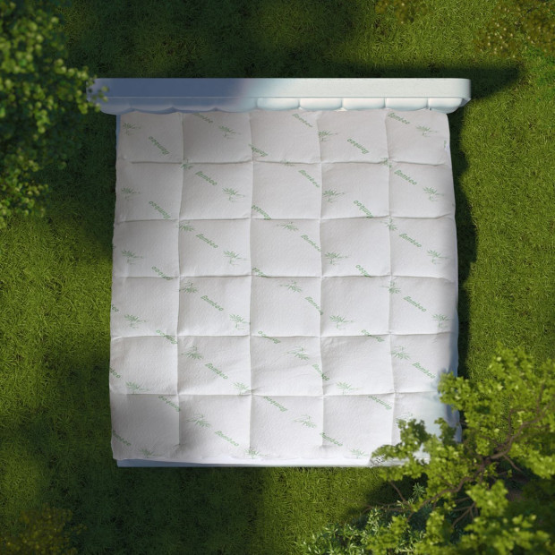 1000GSM Luxury Bamboo Covered Mattress Topper Ball Fibre Queen - White Image 2