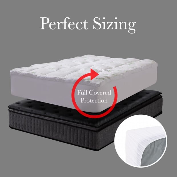 1000GSM Luxury Bamboo Covered Mattress Topper Ball Fibre King - White Image 5