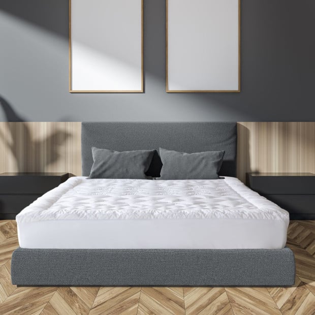 1200GSM Deluxe 7-Zone Mattress Topper Gusset Breathable Queen White Image 3