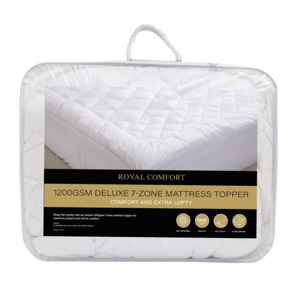 1200GSM Deluxe 7-Zone Mattress Topper Gusset Breathable Queen White Image 6