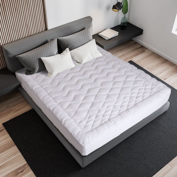 1200GSM Deluxe 7-Zone Mattress Topper Gusset Breathable Queen White Image 9