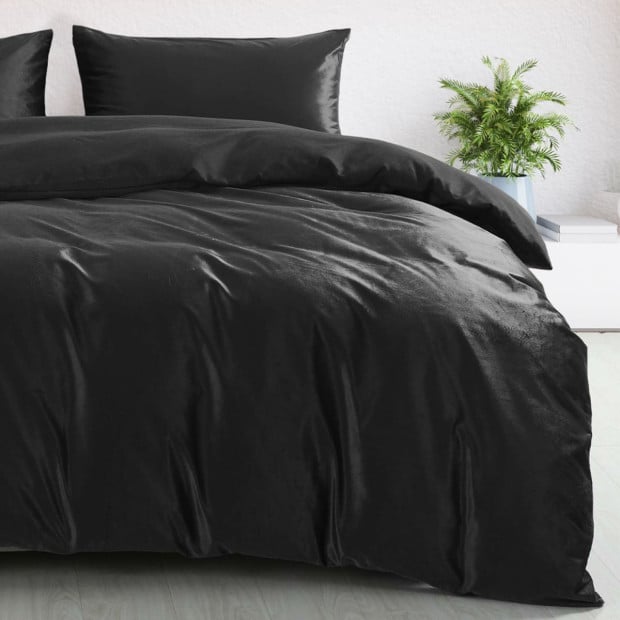 Velvet Quilt Cover Set Super Soft Luxurious Warmth Queen Charcoal Image 2