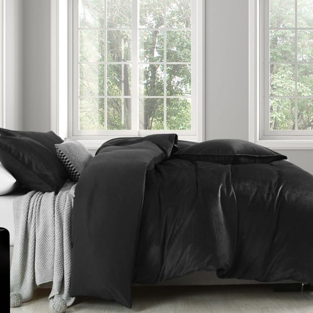 Velvet Quilt Cover Set Super Soft Luxurious Warmth Queen Charcoal Image 3