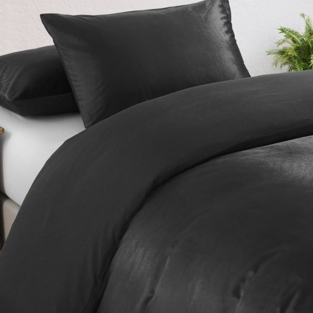 Velvet Quilt Cover Set Super Soft Luxurious Warmth Queen Charcoal Image 4