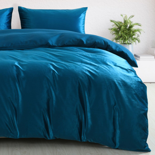 Velvet Quilt Cover Set Super Soft Luxurious Warmth Queen - Navy Image 2