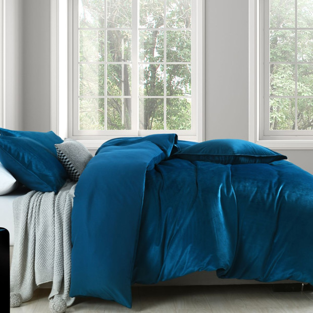 Velvet Quilt Cover Set Super Soft Luxurious Warmth Queen - Navy Image 3