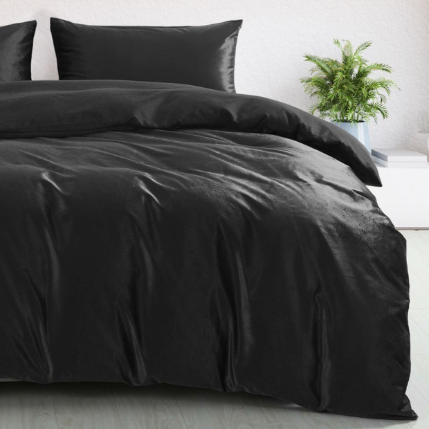 Velvet Quilt Cover Set Super Soft Warmth Bedding King Charcoal Image 2