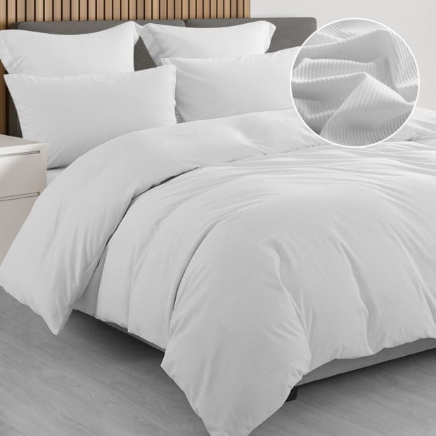 Velvet Corduroy Quilt Cover Set Super Soft Warmth Queen White