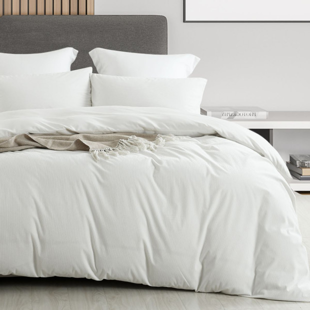 Velvet Corduroy Quilt Cover Set Super Soft Warmth Queen White Image 2