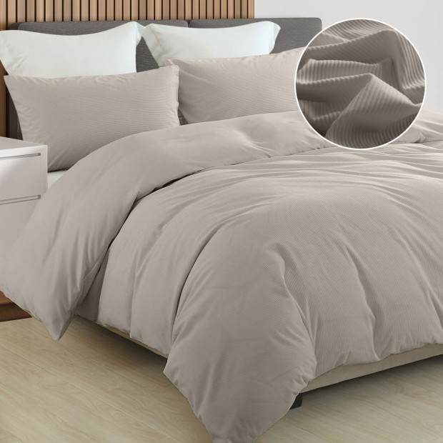 Velvet Corduroy Quilt Cover Set Super Soft Warmth - Queen - Beige