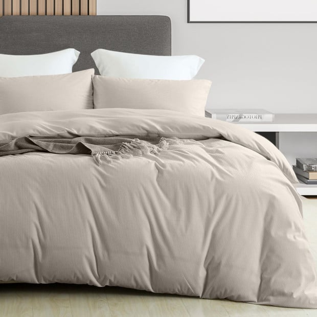 Velvet Corduroy Quilt Cover Set Super Soft Warmth - Queen - Beige Image 2