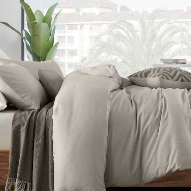 Velvet Corduroy Quilt Cover Set Super Soft Warmth - Queen - Beige Image 3