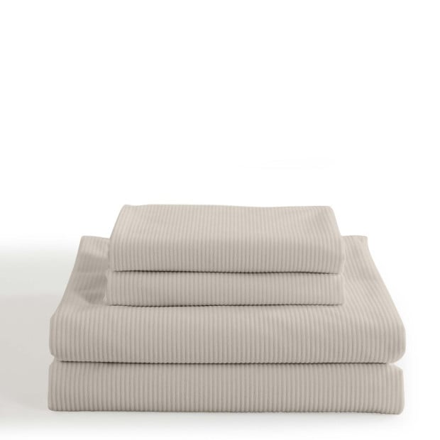 Velvet Corduroy Quilt Cover Set Super Soft Warmth - Queen - Beige Image 6