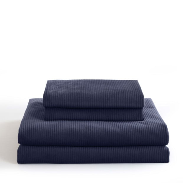 Velvet Corduroy Quilt Cover Set Super Soft Warmth - Queen - Navy Image 6