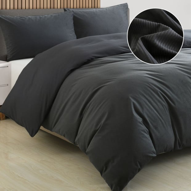 Velvet Corduroy Quilt Cover Set Soft Luxurious Warmth Queen Charcoal