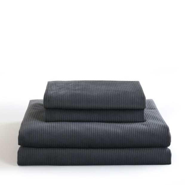 Velvet Corduroy Quilt Cover Set Soft Luxurious Warmth Queen Charcoal Image 6