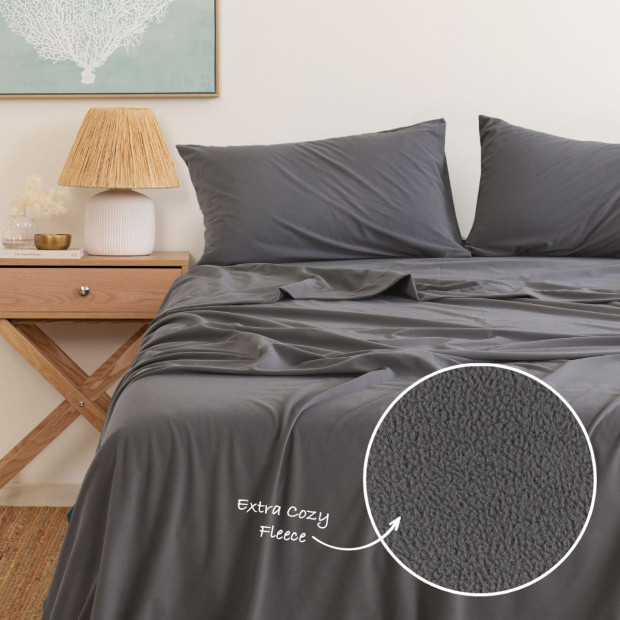 Polar Fleece Flannel Sheet Set Cozy - Single - Charcoal Image 3