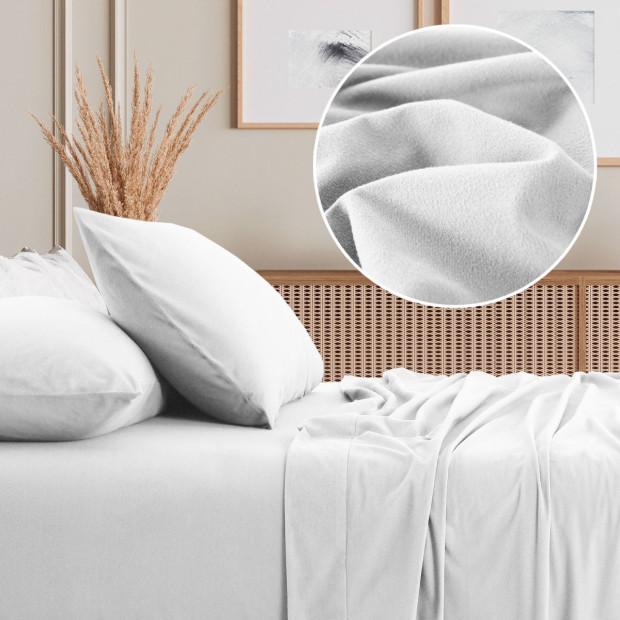 Polar Fleece Flannel Sheet Set Cozy - Double - White